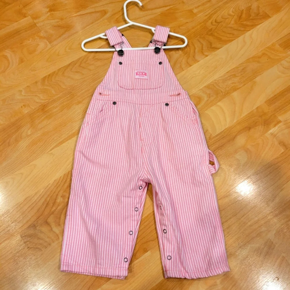 Baby pink and white bib overalls size 12 months - Picture 3 of 8